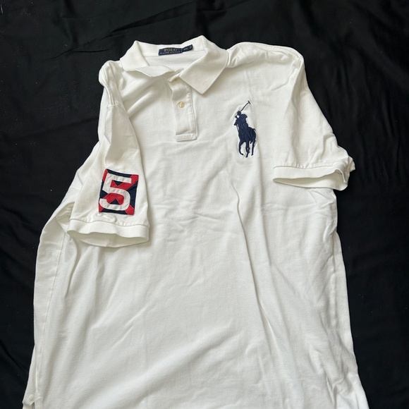 Polo Ralph Lauren Polo Shirt Men 2XL White Blue Big Pony #5 Embroidered Logo - Picture 6 of 7